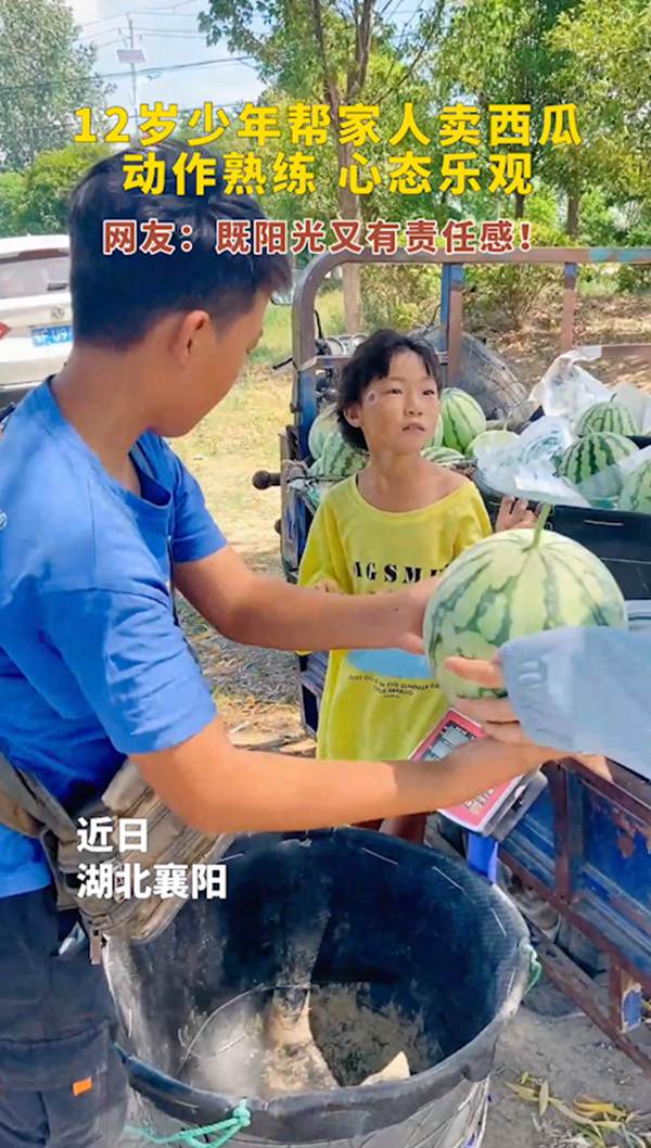 湖北襄阳：12岁少年暑期帮家人卖西瓜